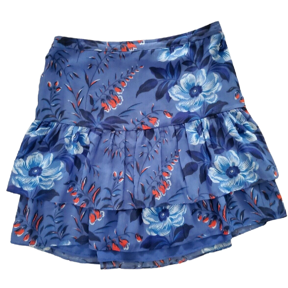 Ann Taylor Loft Blue & Red Chiffon Layered Ruffle Mini Skirt Sz 4